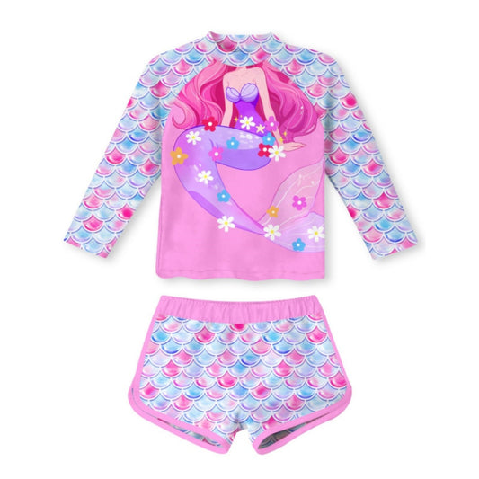 Aideaone Girls Rash Guard Swimsuit Long Sleeve Bathing Suit 2-Piece Set 3-10 Years