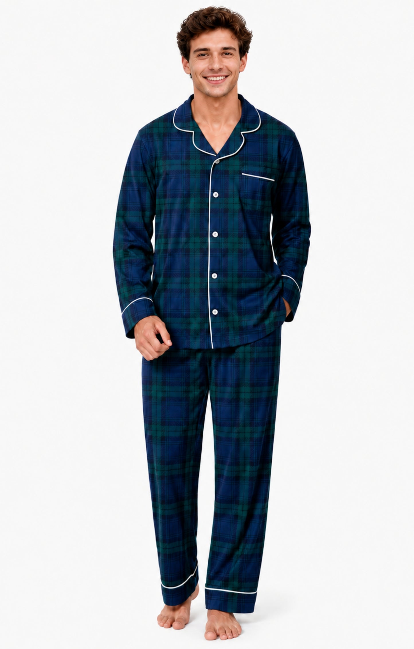 Aideaone 2 Piece Men's Pajamas Set Button Down Sleepwear Long Sleeve Pjs Set Soft Loungewear with Pockets Size M-XXL