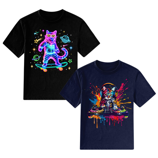 Aideaone Boys 2 Pack Printed T Shirts Crew Neck Soft Short Sleeve Casual Tees for 7-12 Years Kids
