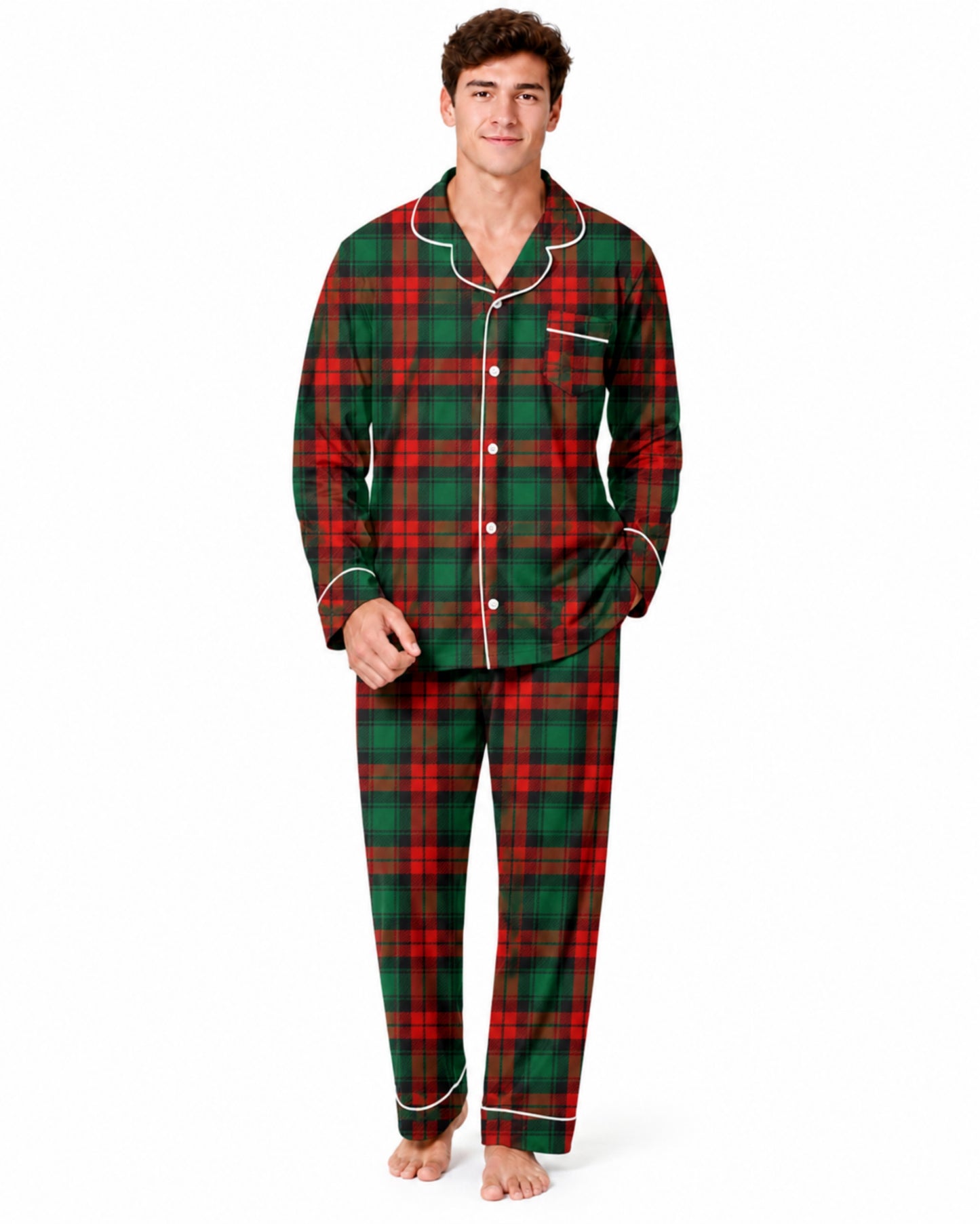 Aideaone 2 Piece Men's Pajamas Set Button Down Sleepwear Long Sleeve Pjs Set Soft Loungewear with Pockets Size M-XXL