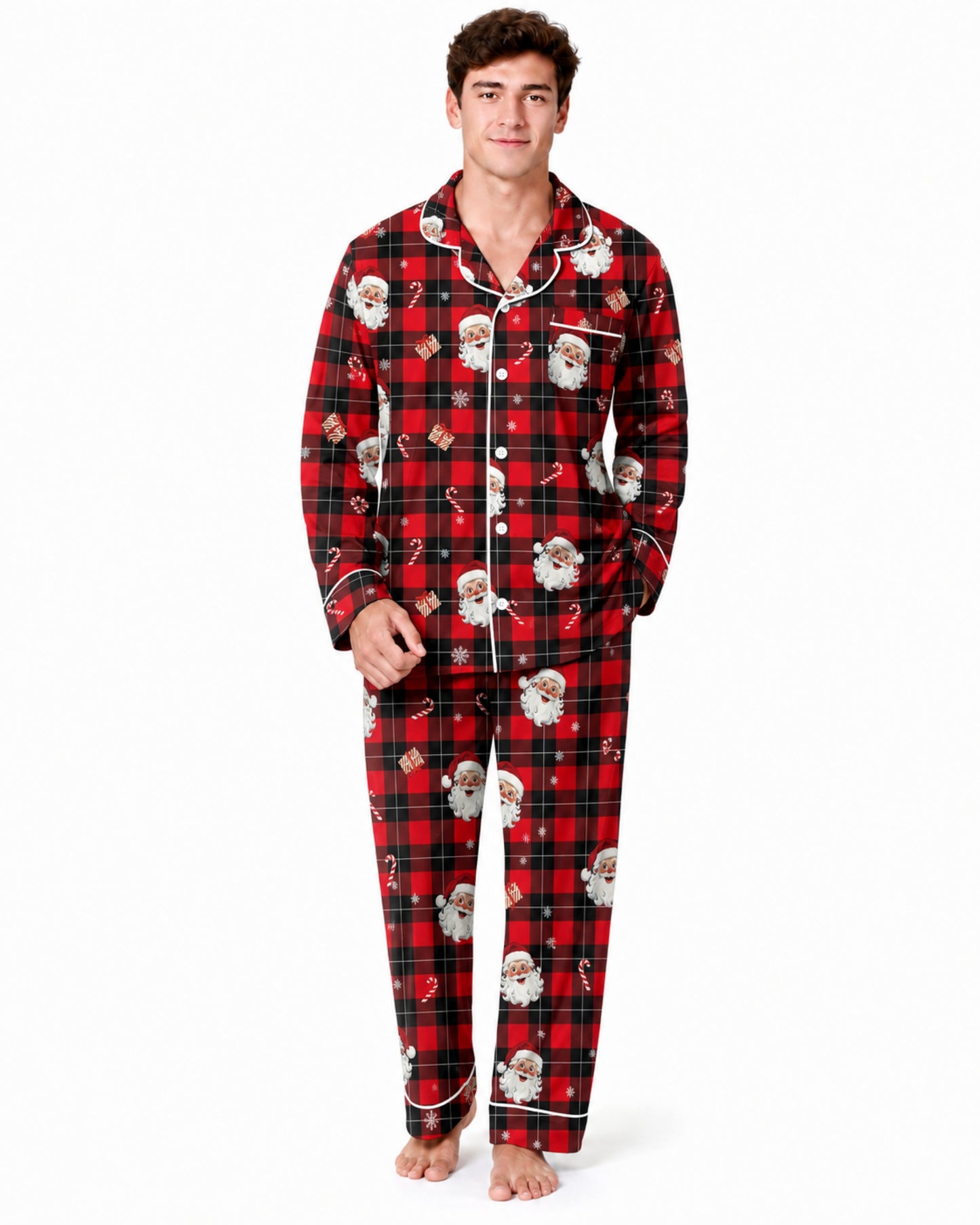 Aideaone 2 Piece Men's Pajamas Set Button Down Sleepwear Long Sleeve Pjs Set Soft Loungewear with Pockets Size M-XXL