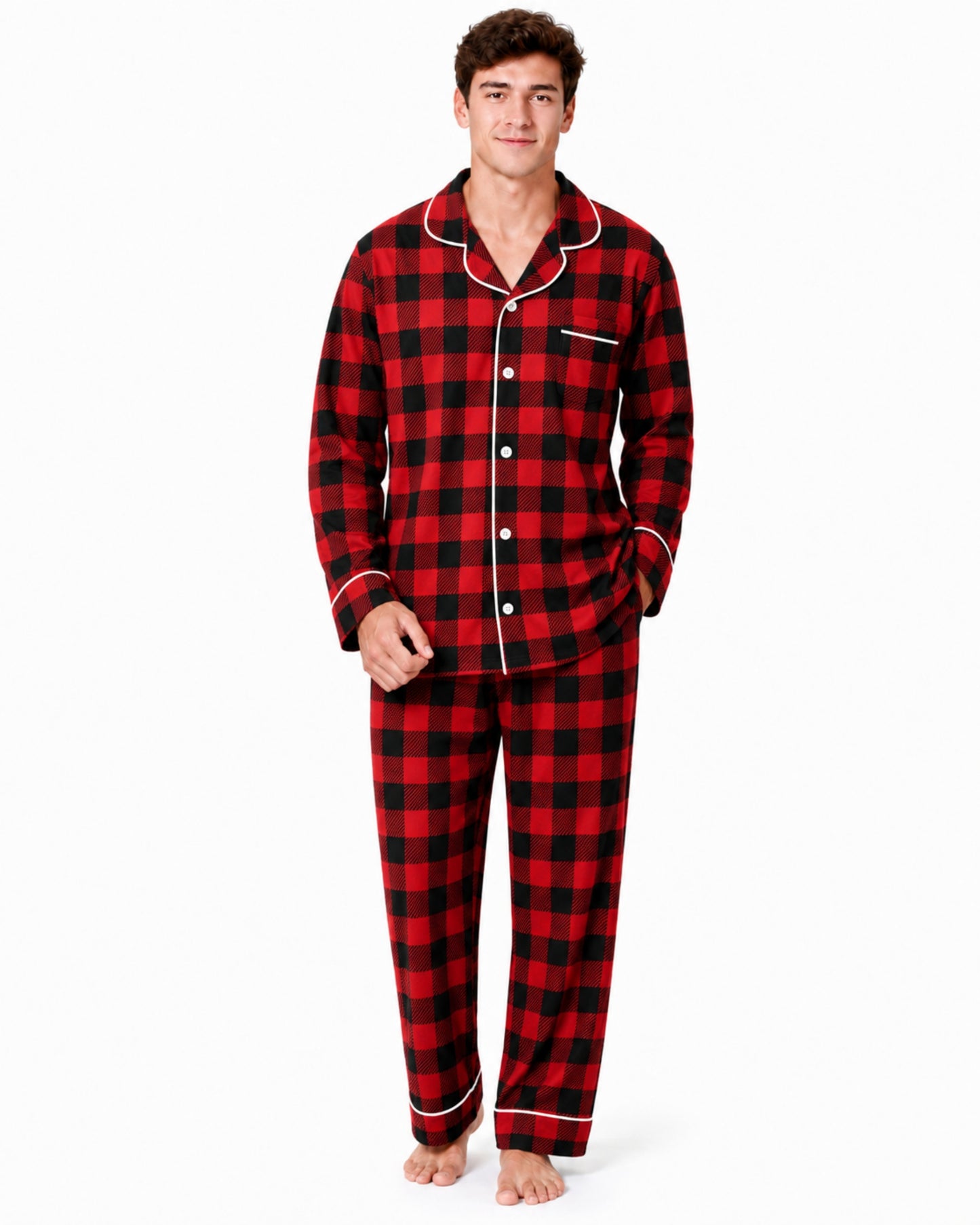 Aideaone 2 Piece Men's Pajamas Set Button Down Sleepwear Long Sleeve Pjs Set Soft Loungewear with Pockets Size M-XXL