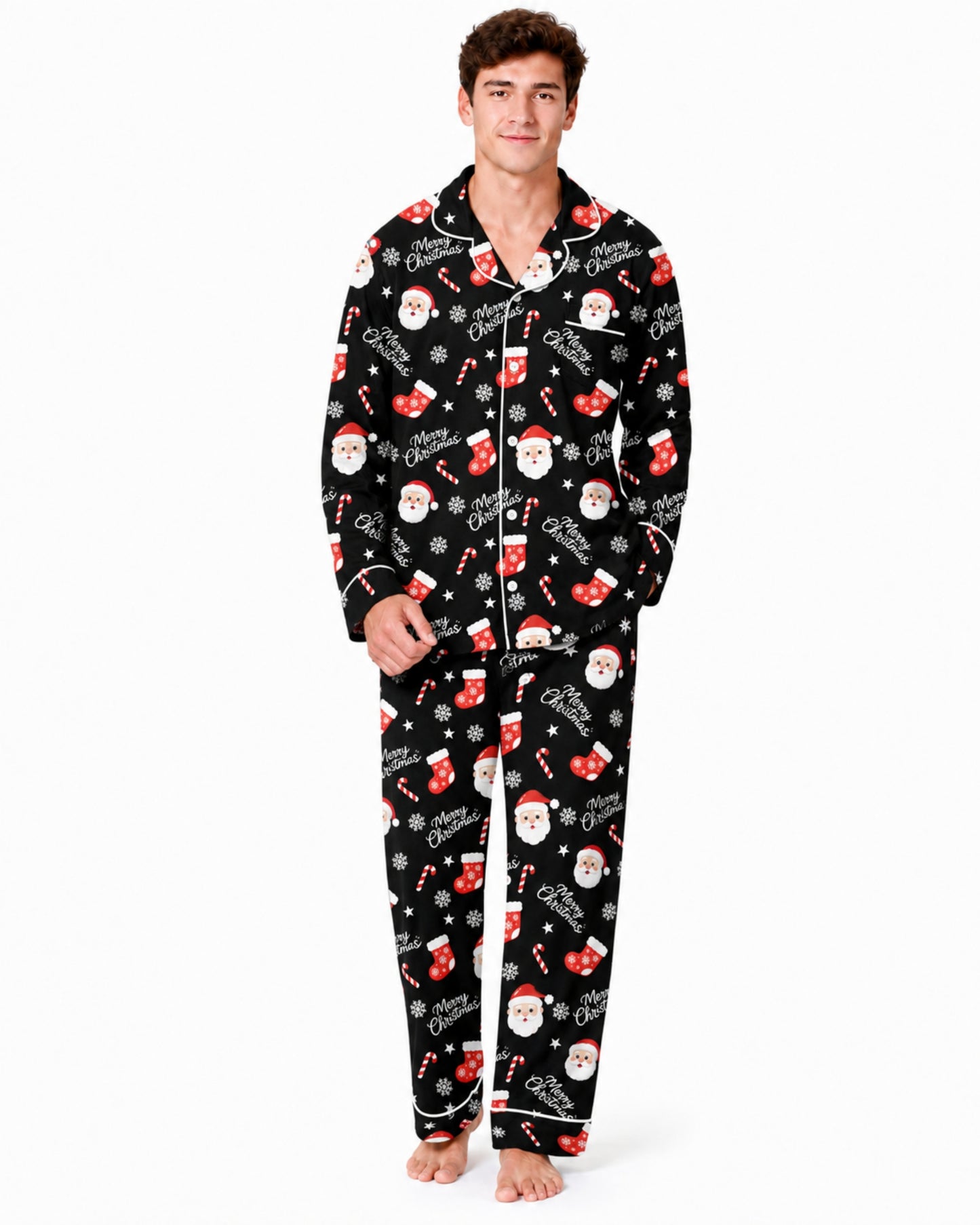 Aideaone 2 Piece Men's Pajamas Set Button Down Sleepwear Long Sleeve Pjs Set Soft Loungewear with Pockets Size M-XXL