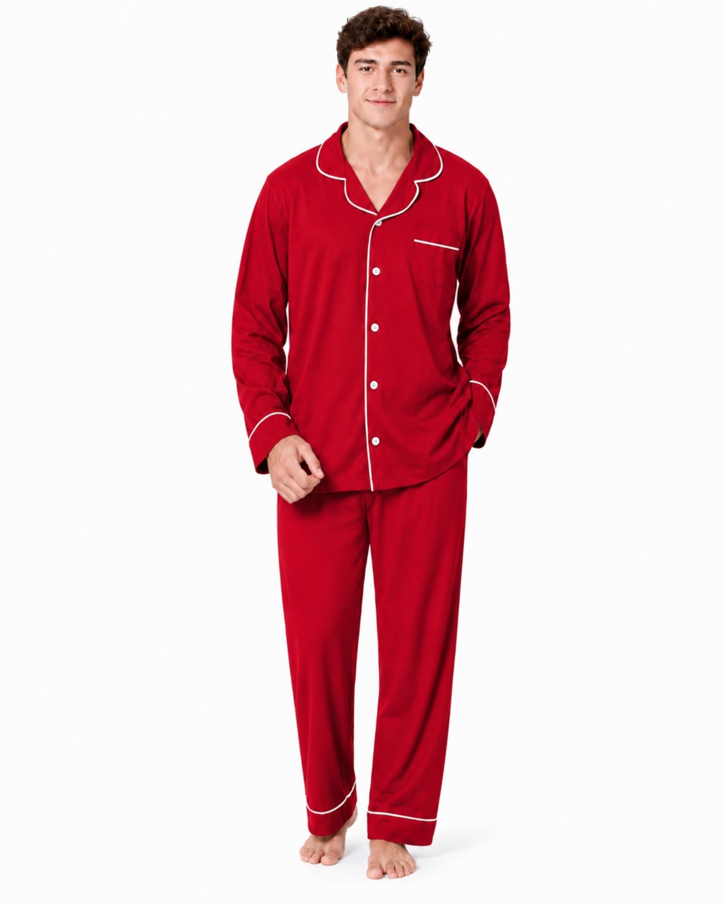 Aideaone 2 Piece Men's Pajamas Set Button Down Sleepwear Long Sleeve Pjs Set Soft Loungewear with Pockets Size M-XXL