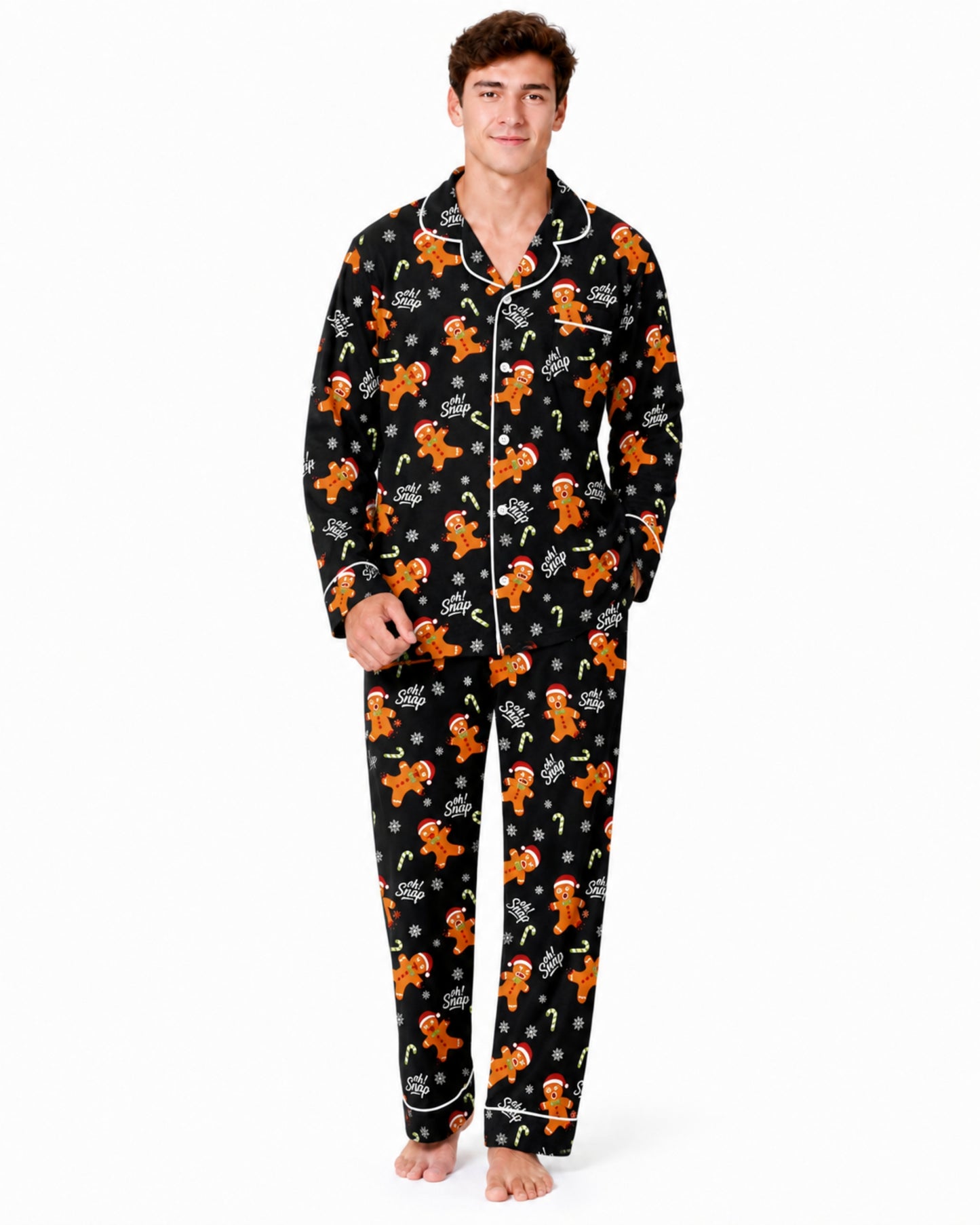 Aideaone 2 Piece Men's Pajamas Set Button Down Sleepwear Long Sleeve Pjs Set Soft Loungewear with Pockets Size M-XXL