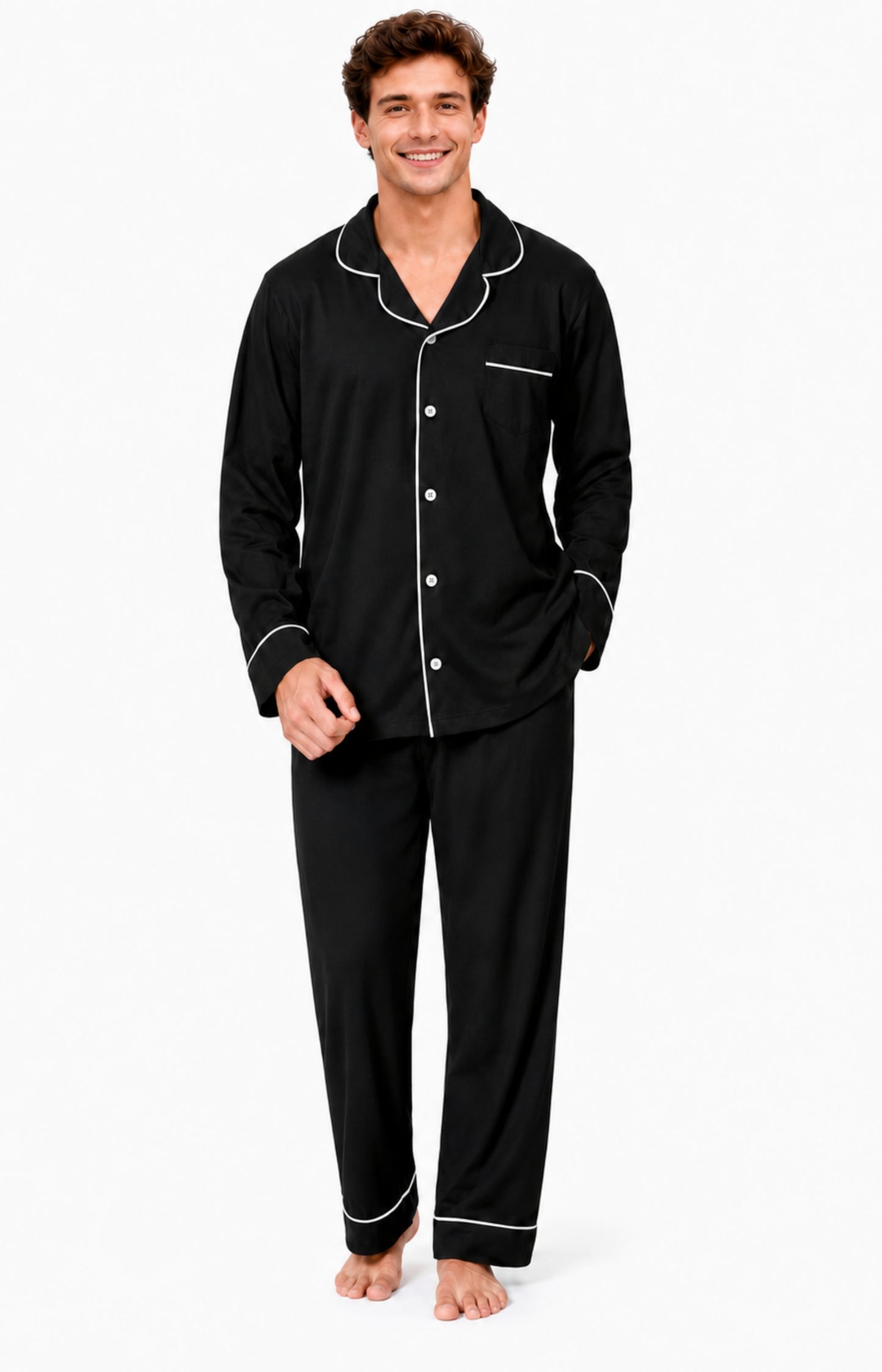 Aideaone 2 Piece Men's Pajamas Set Button Down Sleepwear Long Sleeve Pjs Set Soft Loungewear with Pockets Size M-XXL