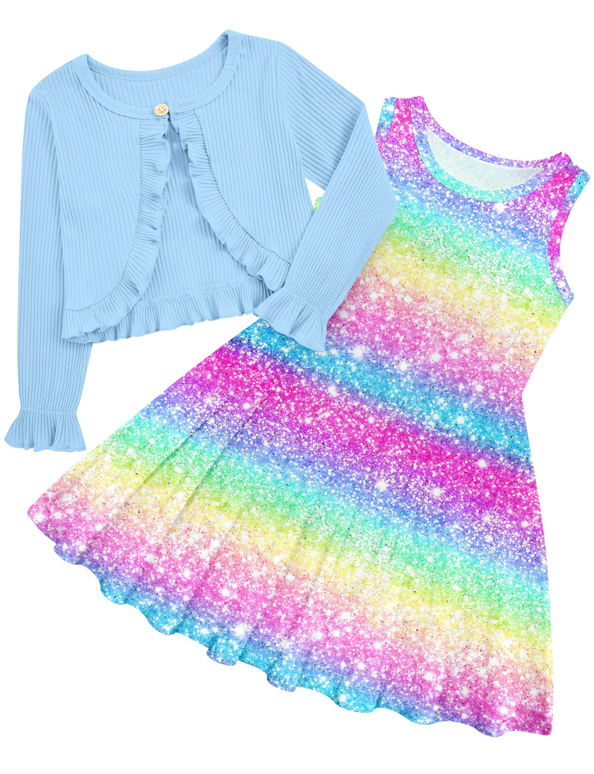 Aideaone Toddler Girl Sleeveless Dresses and Long Sleeve Ruffle Cardigan 2 Piece Fall Outfits for 2-7T