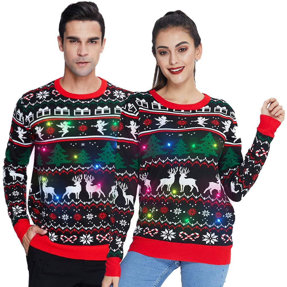 Aideaone Ugly Christmas Light up Sweater for Women/Men with Multi-Colored Led Flashing Lights Knitted Sweater