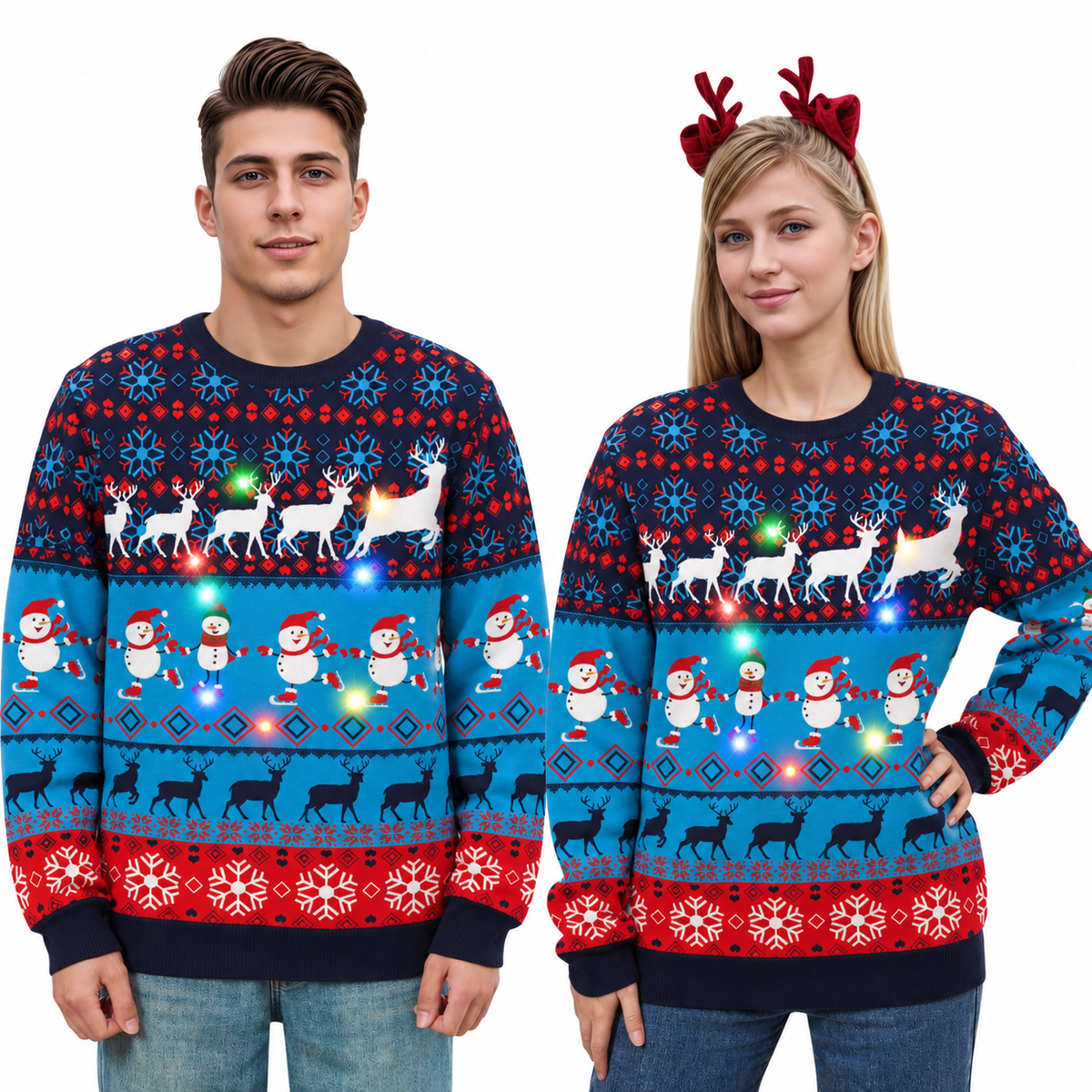 Aideaone Ugly Christmas Light up Sweater for Women/Men with Multi-Colored Led Flashing Lights Knitted Sweater