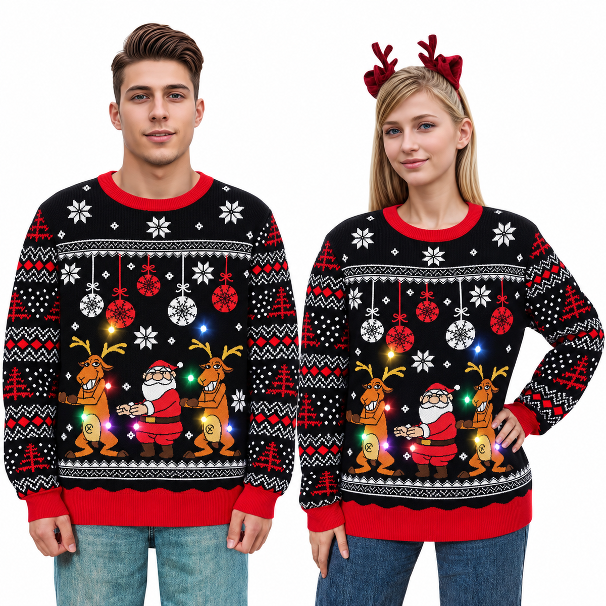 Aideaone Ugly Christmas Light up Sweater for Women/Men with Multi-Colored Led Flashing Lights Knitted Sweater