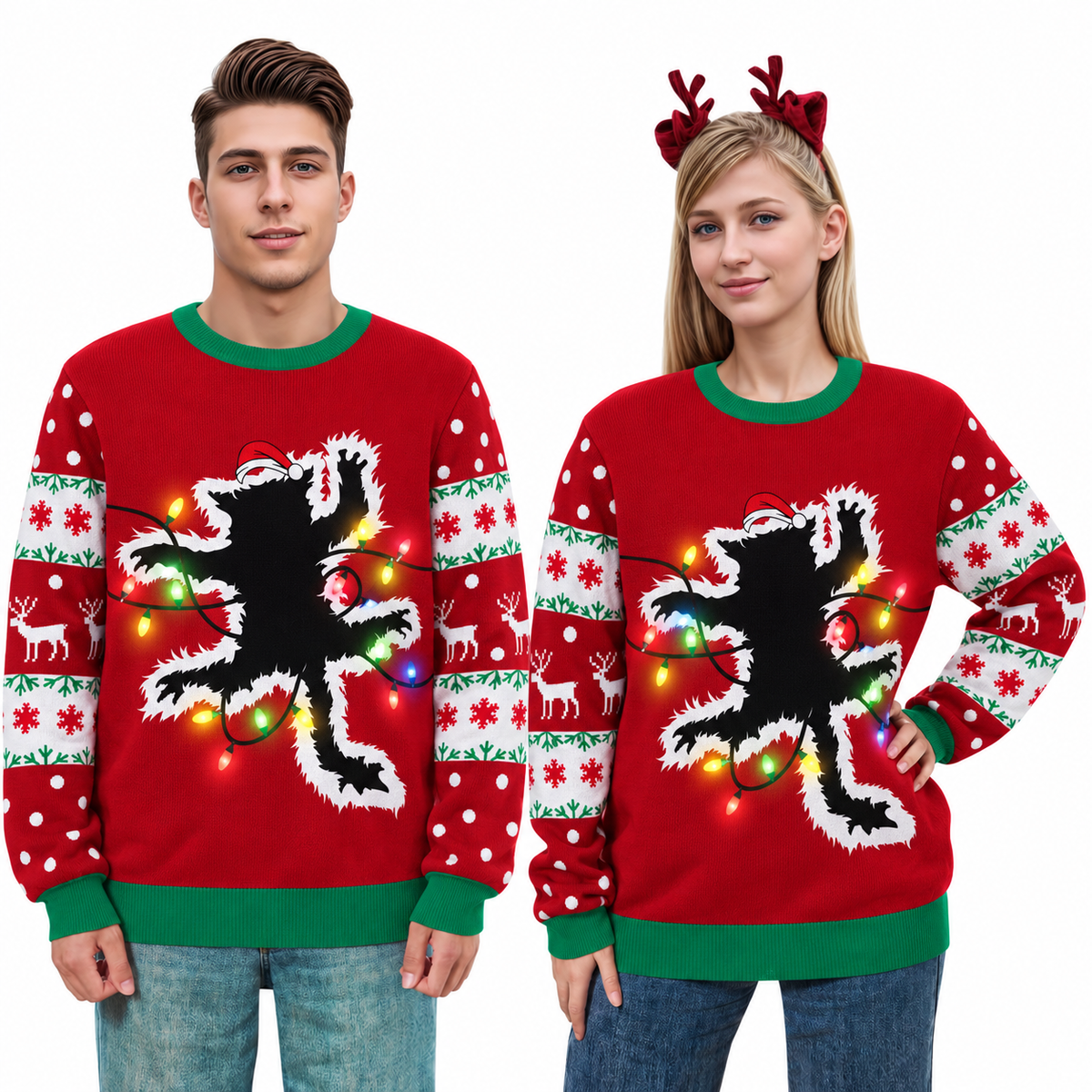 Aideaone Ugly Christmas Light up Sweater for Women/Men with Multi-Colored Led Flashing Lights Knitted Sweater