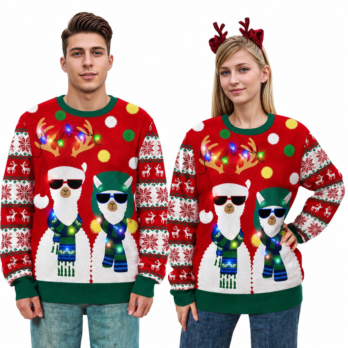Aideaone Ugly Christmas Light up Sweater for Women/Men with Multi-Colored Led Flashing Lights Knitted Sweater