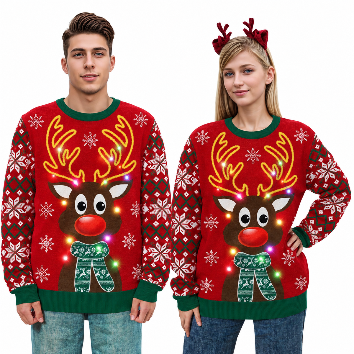 Aideaone Ugly Christmas Light up Sweater for Women/Men with Multi-Colored Led Flashing Lights Knitted Sweater