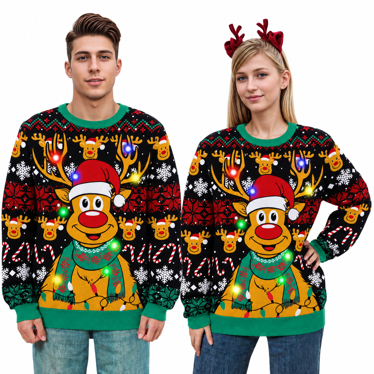 Aideaone Ugly Christmas Light up Sweater for Women/Men with Multi-Colored Led Flashing Lights Knitted Sweater