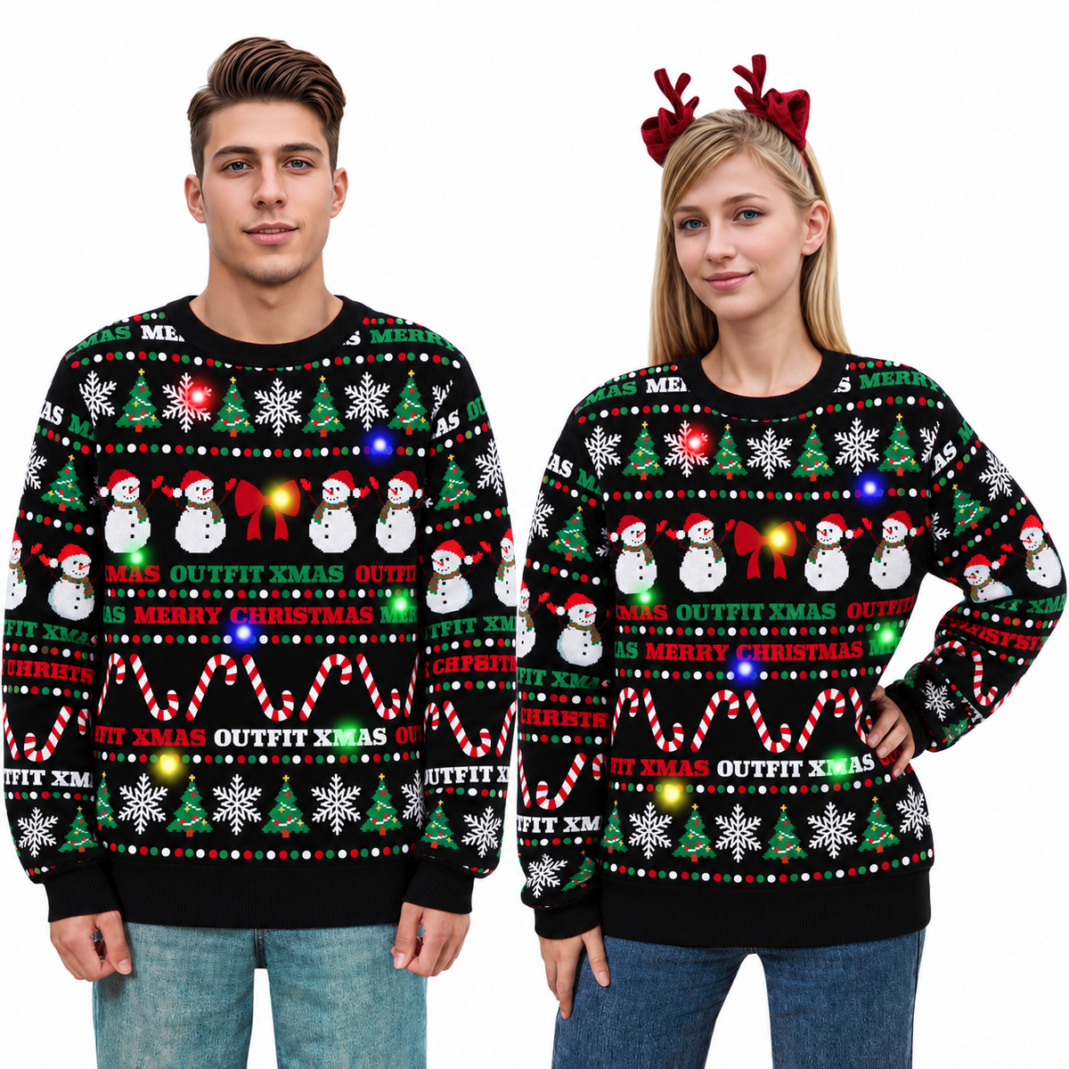 Aideaone Ugly Christmas Light up Sweater for Women/Men with Multi-Colored Led Flashing Lights Knitted Sweater