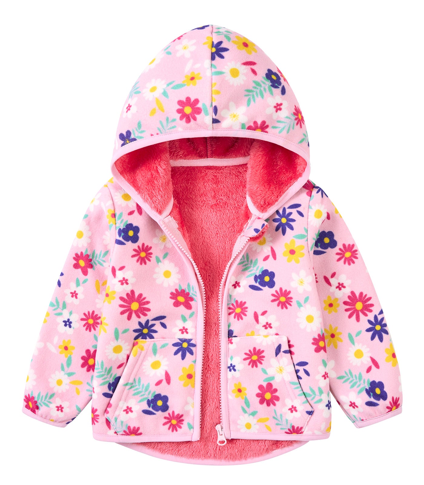 Aideaone Toddler Fleece Jacket Zip up Baby Boys Girls Hooded Winter Coat Long Sleeve Kids Thick Warm Outerwear