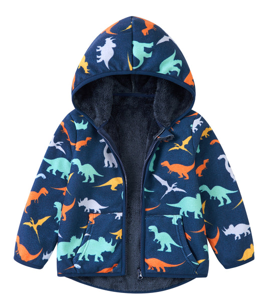 Aideaone Toddler Fleece Jacket Zip up Baby Boys Girls Hooded Winter Coat Long Sleeve Kids Thick Warm Outerwear