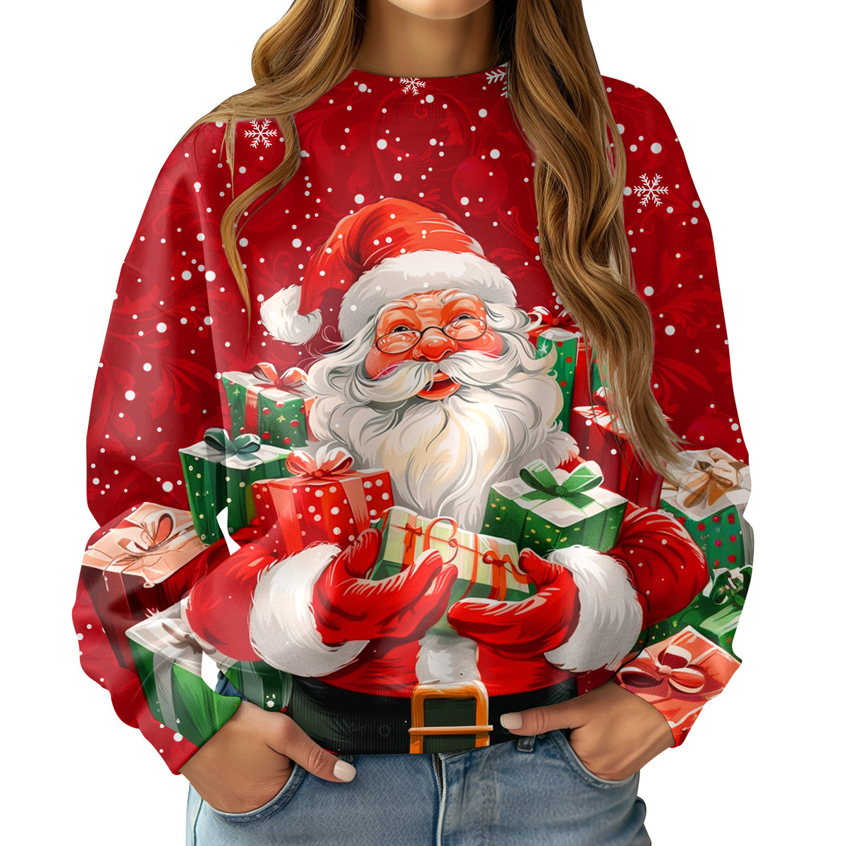 Aideaone Women Ugly Christmas Sweatshirt Long Sleeve Shirts Crew Neck Pullover