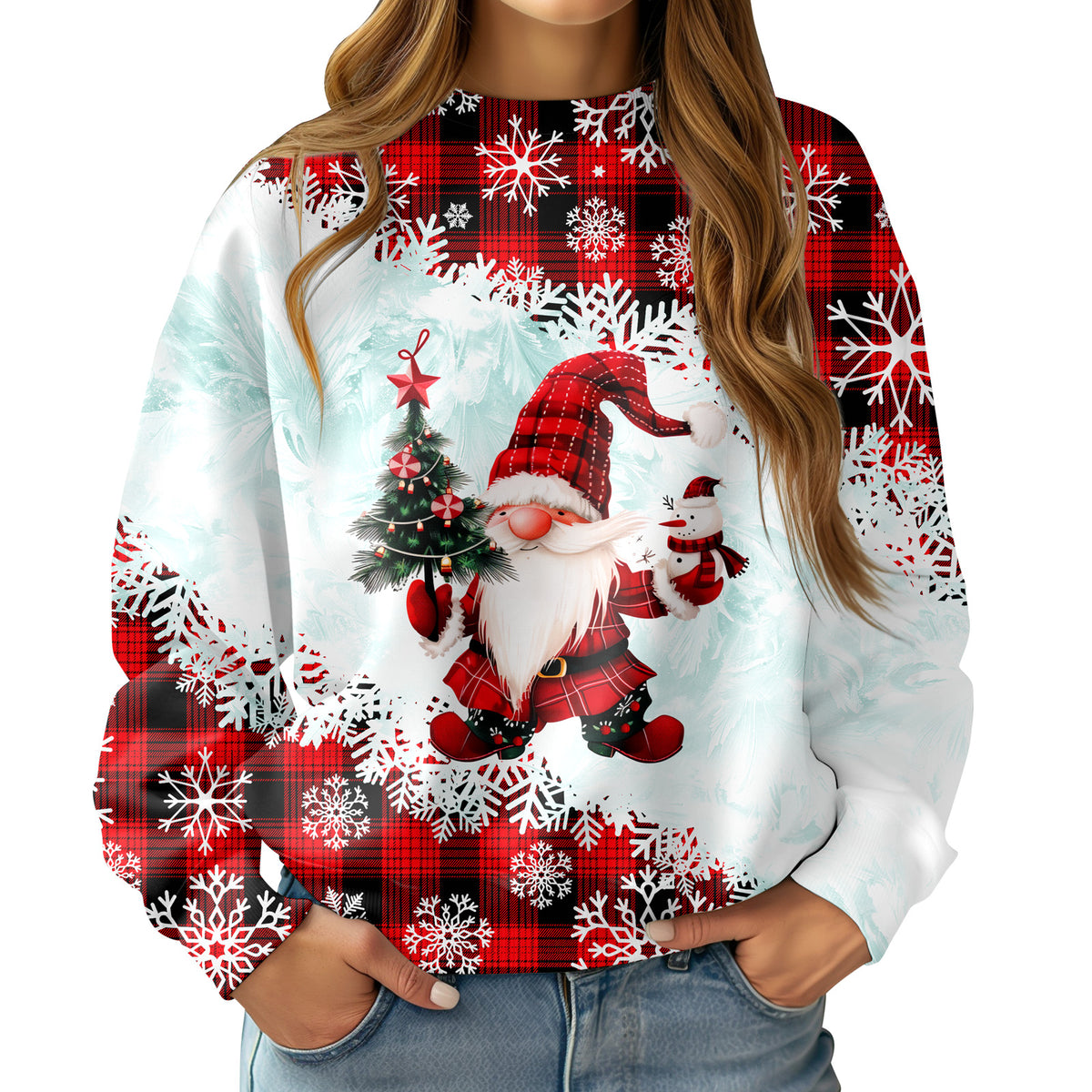 Aideaone Women Ugly Christmas Sweatshirt Long Sleeve Shirts Crew Neck Pullover