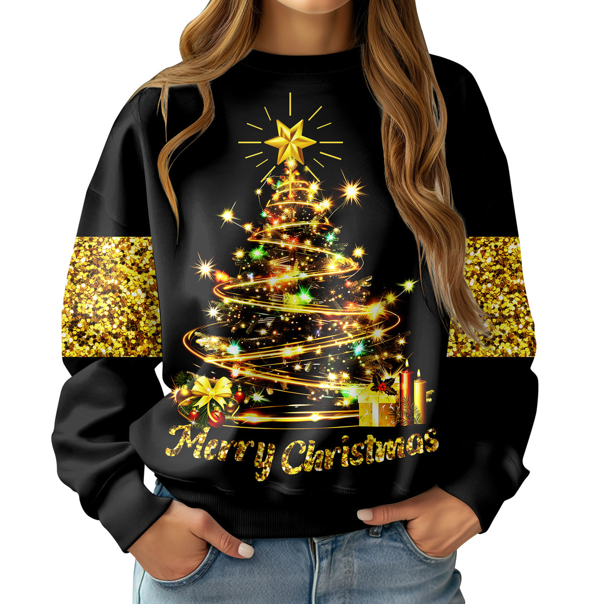 Aideaone Women Ugly Christmas Sweatshirt Long Sleeve Shirts Crew Neck Pullover