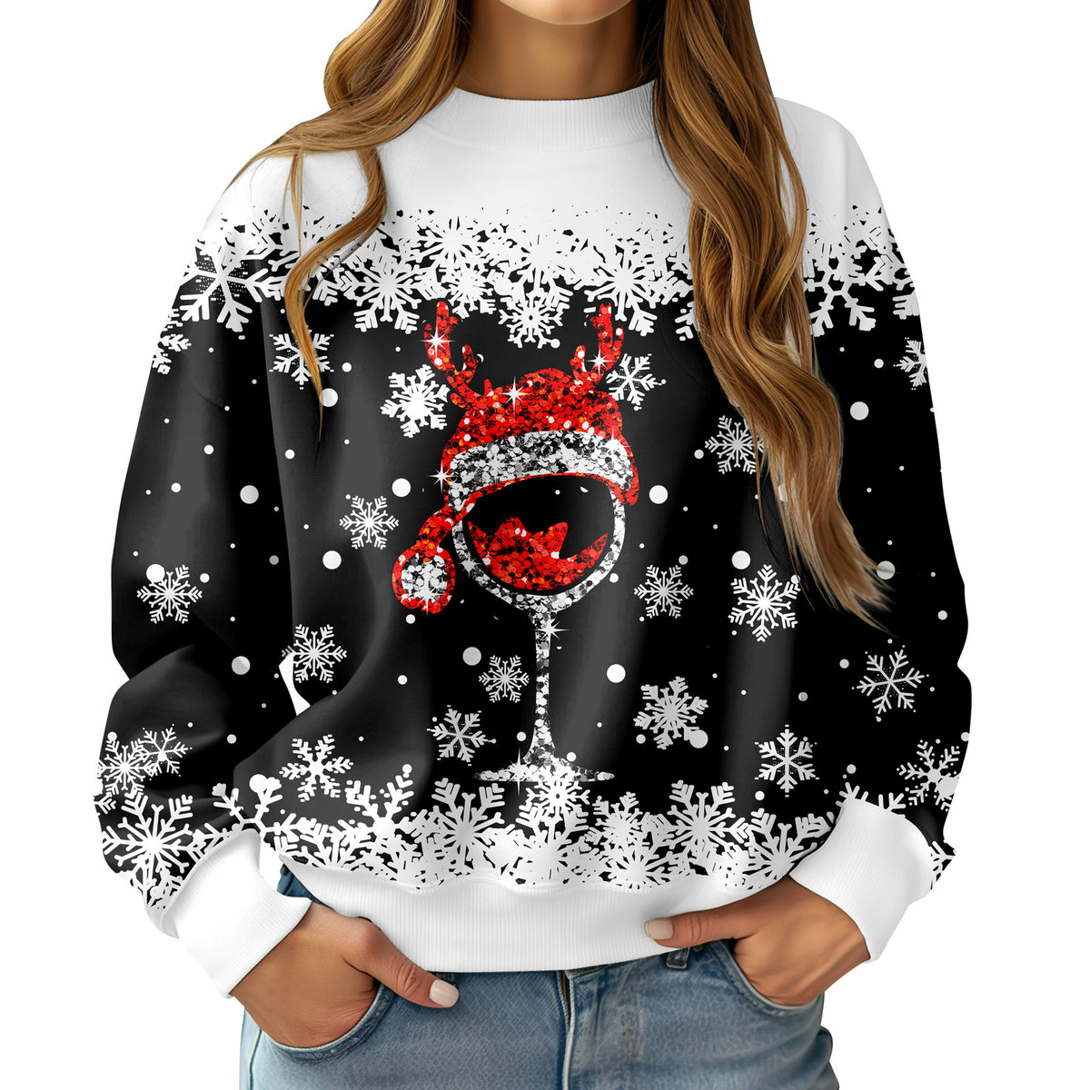 Aideaone Women Ugly Christmas Sweatshirt Long Sleeve Shirts Crew Neck Pullover