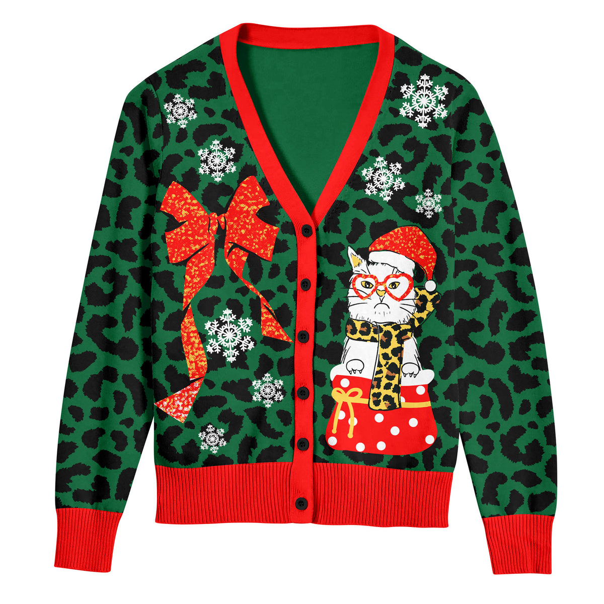 Aideaone Women Ugly Christmas Cardigan Sweater Long Sleeve Button Down Cozy V Neck Sweater Soft Knitwear