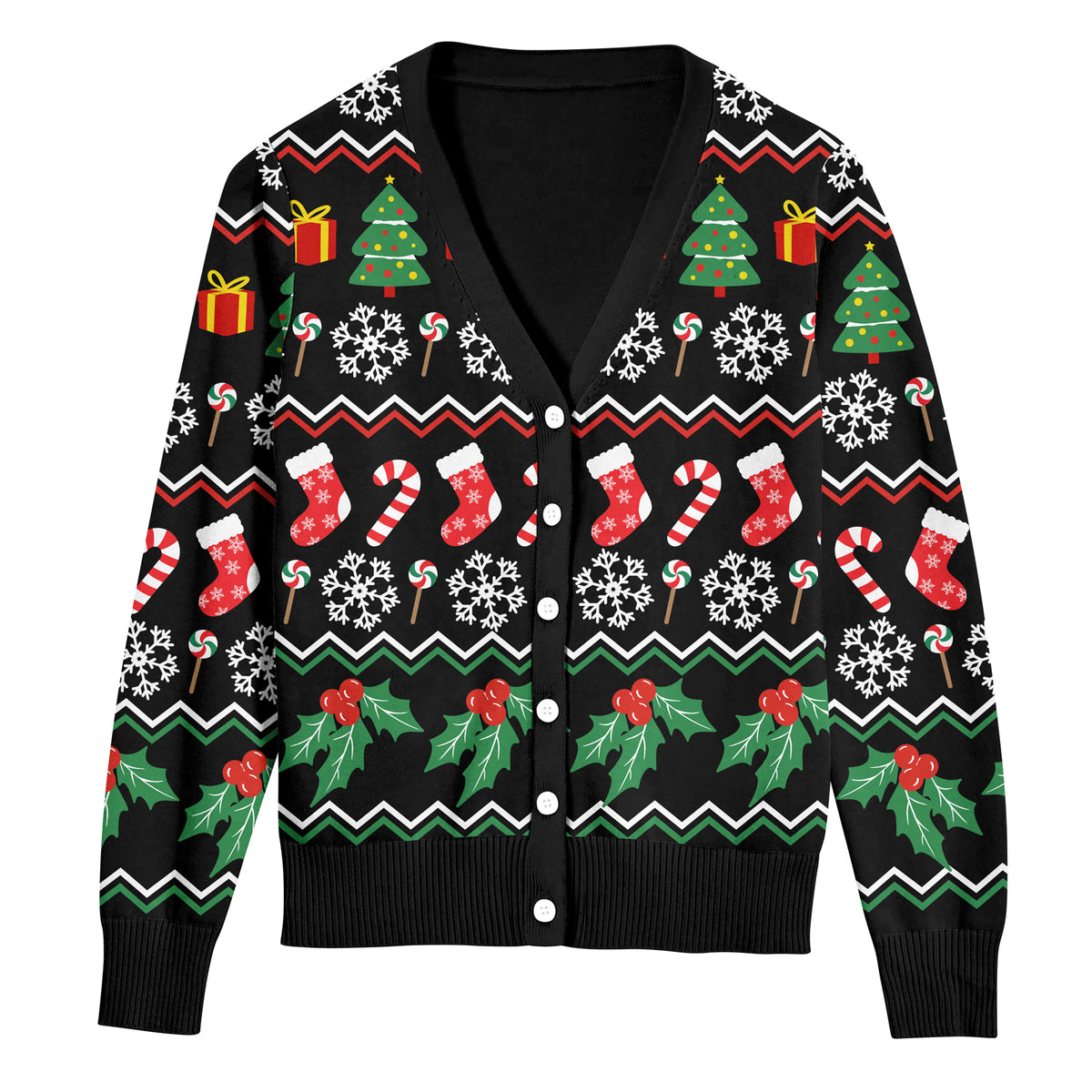 Aideaone Women Ugly Christmas Cardigan Sweater Long Sleeve Button Down Cozy V Neck Sweater Soft Knitwear