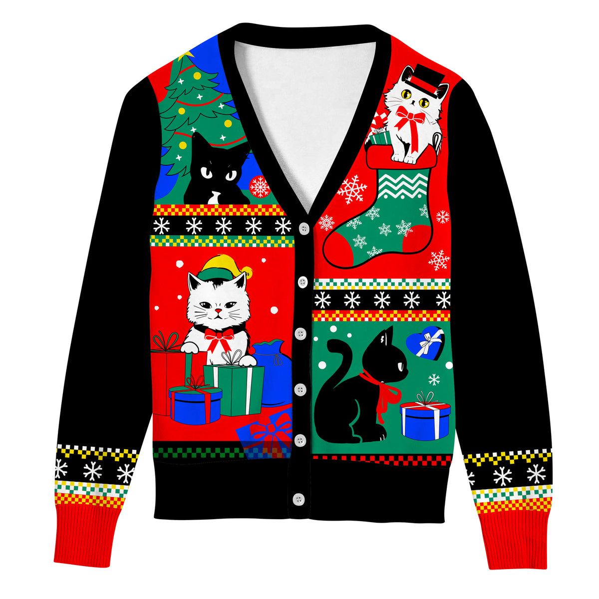 Aideaone Women Ugly Christmas Cardigan Sweater Long Sleeve Button Down Cozy V Neck Sweater Soft Knitwear