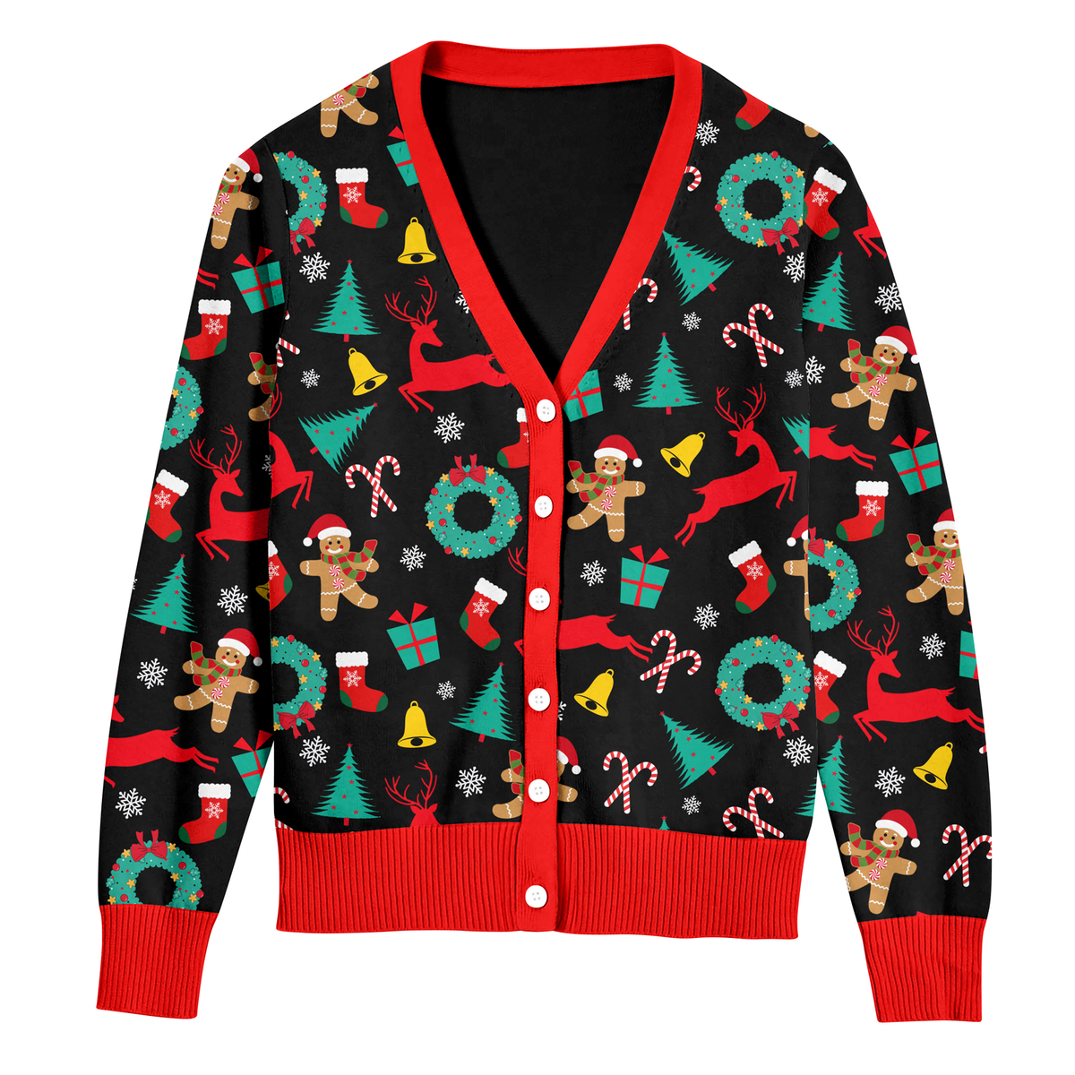 Aideaone Women Ugly Christmas Cardigan Sweater Long Sleeve Button Down Cozy V Neck Sweater Soft Knitwear