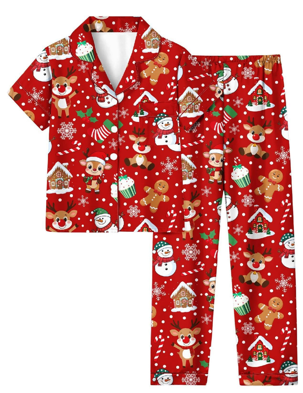 Aideaone Girls Christmas Pajamas Set & Casual Lapel 2pcs Button Sleepwear Size 7-14