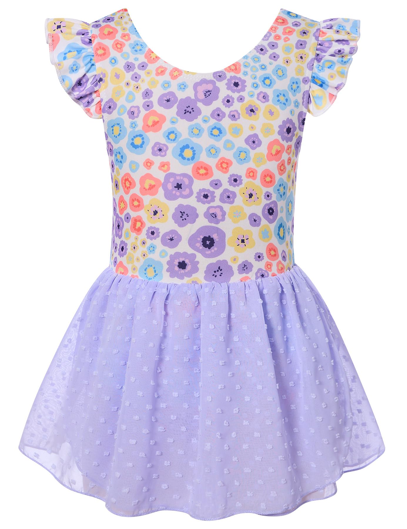 Aideaone Ballet Leotard for Girls Toddler Dance Dress Outfit with Skirt Ruffle Sleeve 3-8Y