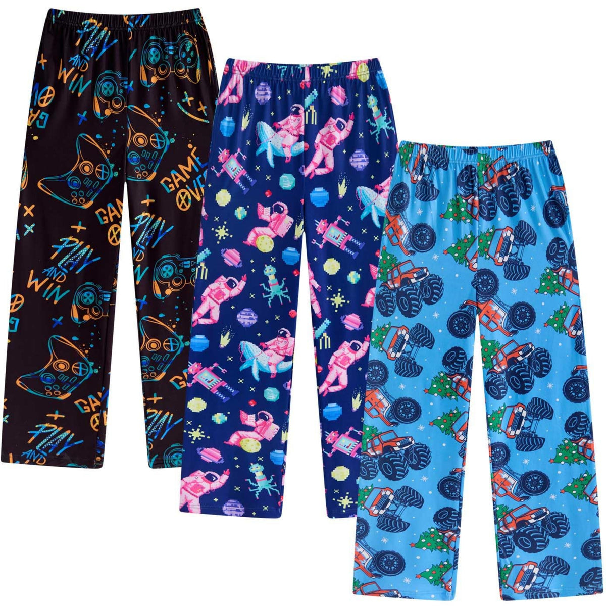 Aideaone 3-Pack Boys Pajama Pants Kids Soft Sleepwear Printed Plaid Pj Bottoms with Pockets for Boys (7-14)