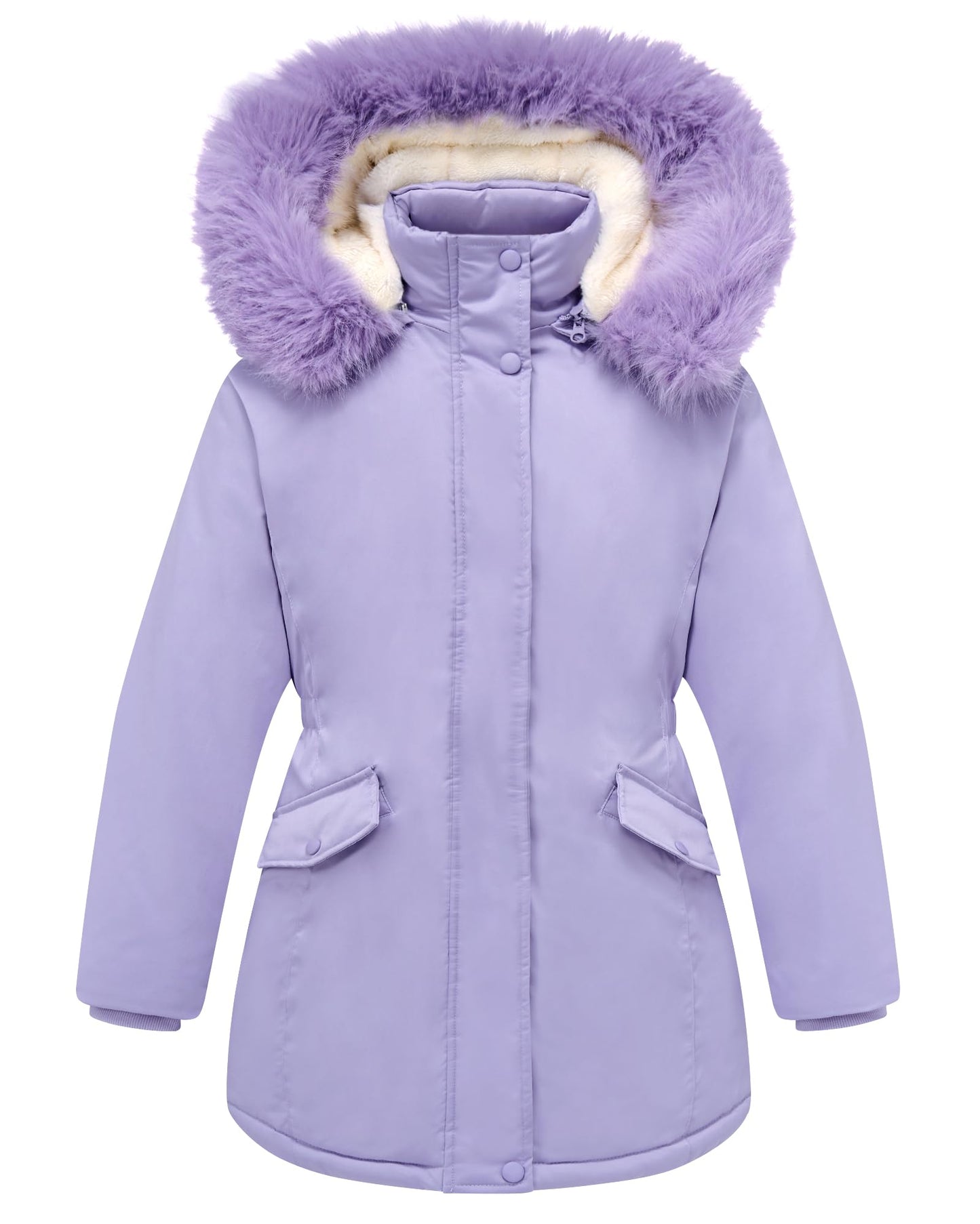 Aideaone Girls Winter Coats Heavyweight Kids Outerwear Warm Parka Puffer Jacket with Hood Purple 5-12Y