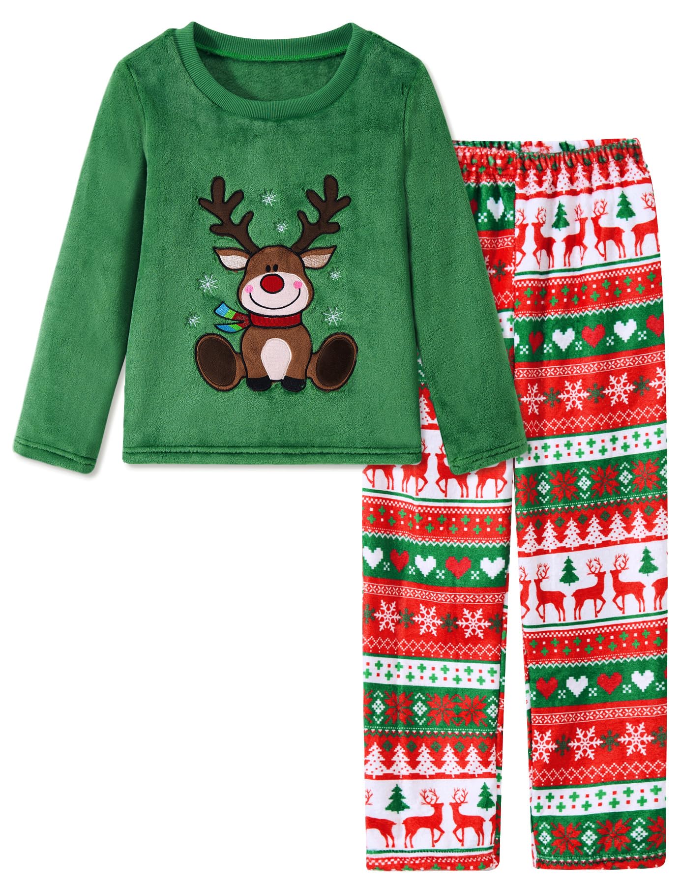 Aideaone Girls Christmas Fleece Pajamas Set Kids Soft Flannel Winter Pjs 2 Piece Size 7-14