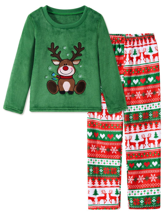 Aideaone Girls Christmas Fleece Pajamas Set Kids Soft Flannel Winter Pjs 2 Piece Size 7-14