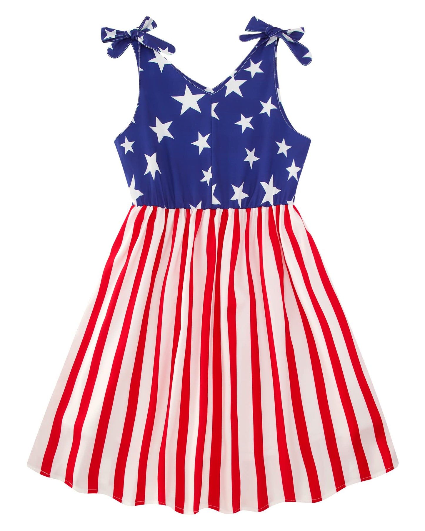 Aideaone Girls Dresses Sleeveless Summer Dress Bowknot Strap Stripe V Neck Sundress Blue 3-10T