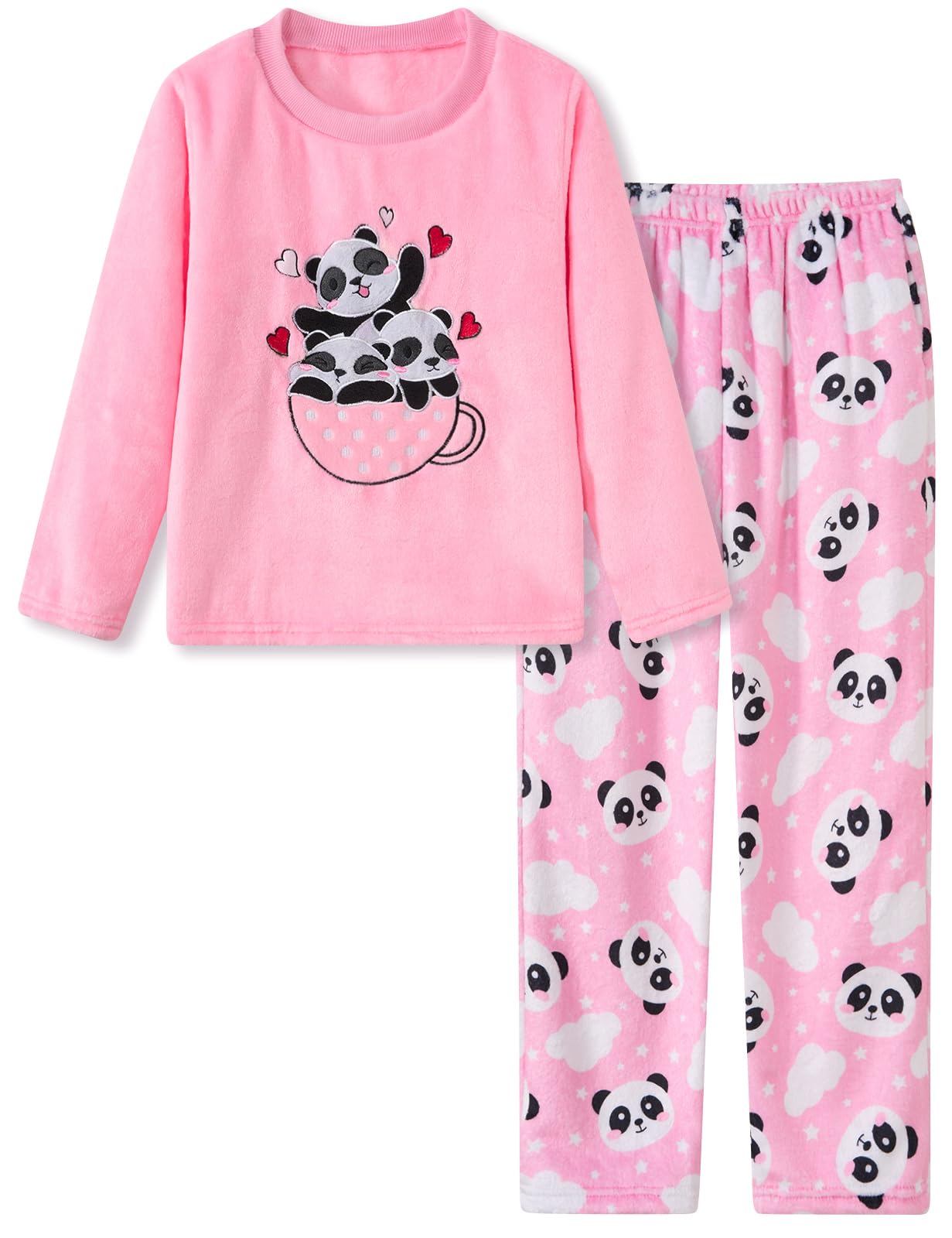 Aideaone Girls Christmas Fleece Pajamas Set Kids Soft Flannel Winter Pjs 2 Piece Size 7-14