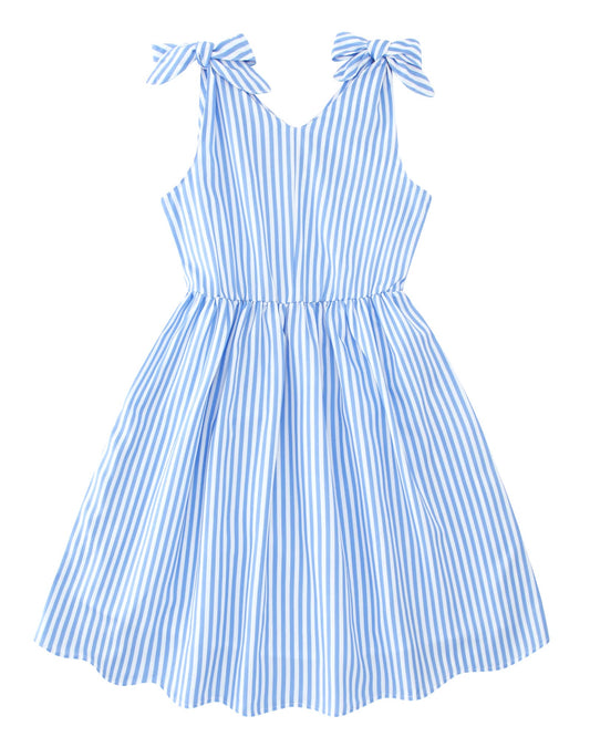 Aideaone Girls Dresses Sleeveless Summer Dress Bowknot Strap Stripe V Neck Sundress Blue 3-10T