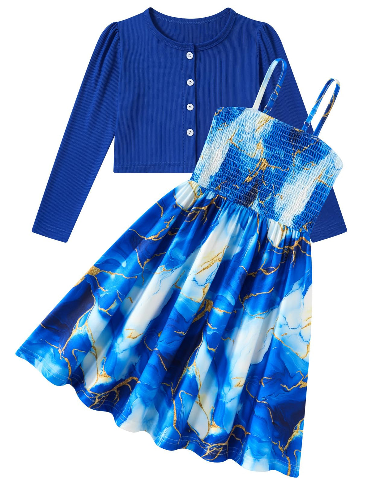 Aideaone Girls Casual Adjustable Strap Sleveless Dress Cardigan Set Size 5-12Y
