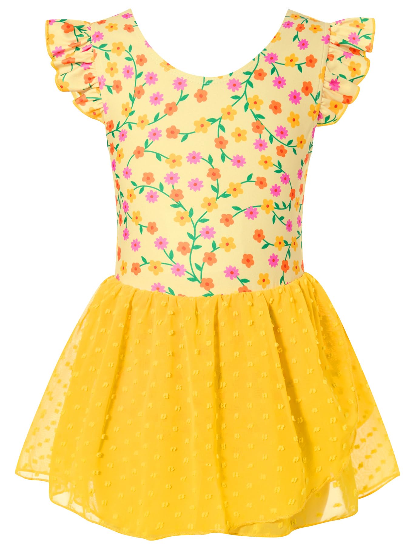 Aideaone Ballet Leotard for Girls Toddler Dance Dress Outfit with Skirt Ruffle Sleeve 3-8Y