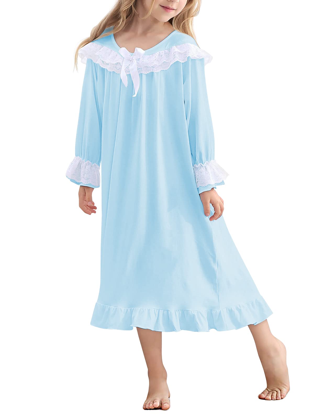 Aideaone Girl Christmas Nightgowns Lace Print Sleepwear Lightweight Nightdress Soft Princess Pajamas Dress Red 4-12 Years