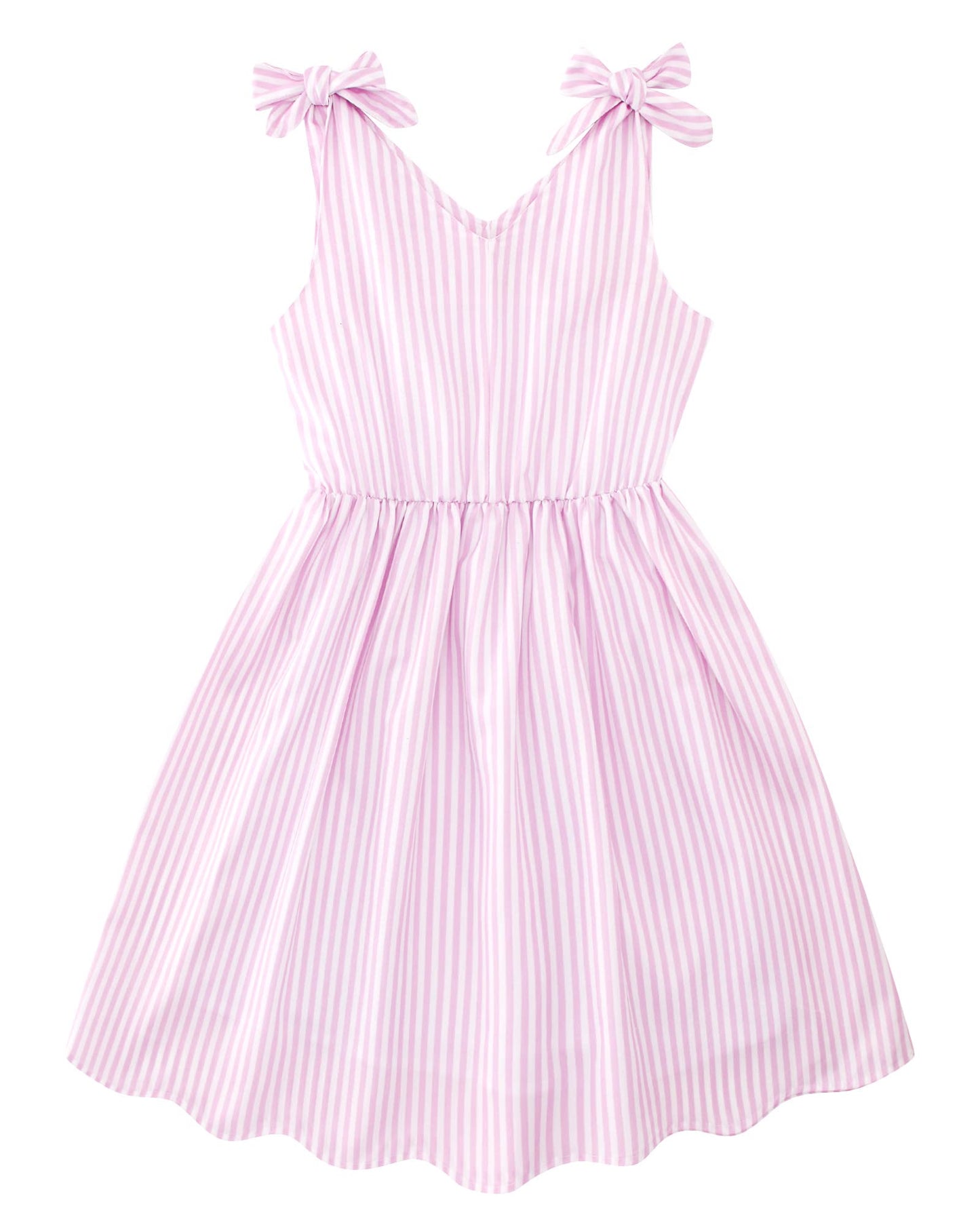 Aideaone Girls Dresses Sleeveless Summer Dress Bowknot Strap Stripe V Neck Sundress Blue 3-10T