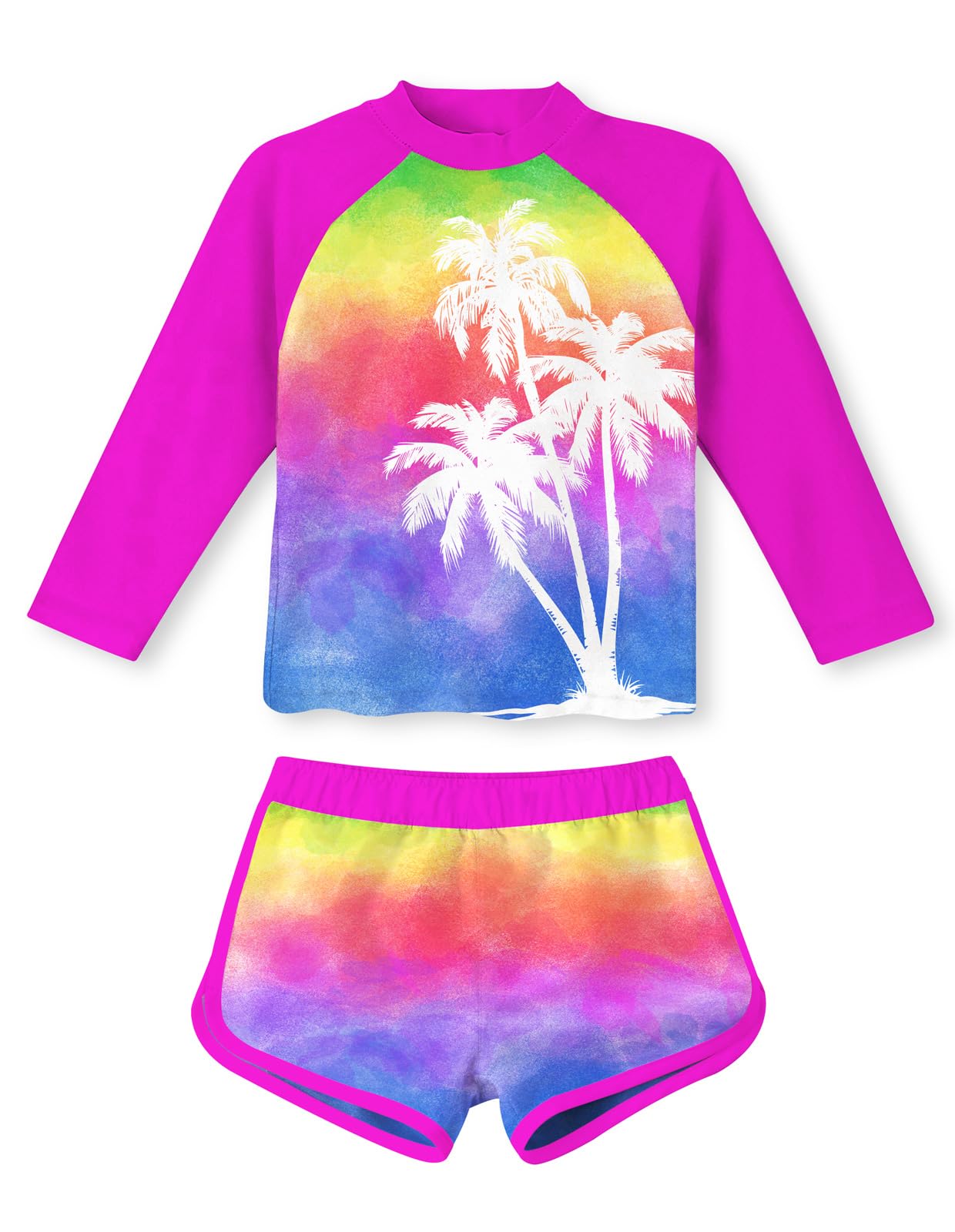 Aideaone Girls Rash Guard Swimsuit Long Sleeve Bathing Suit 2-Piece Set 3-10 Years