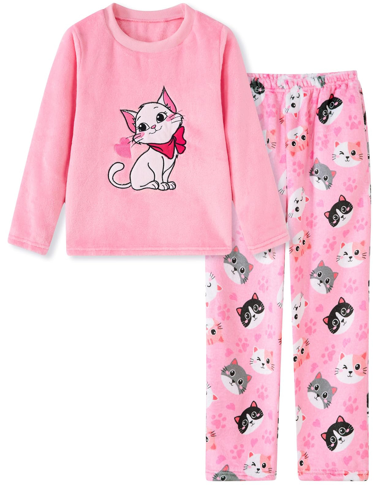 Aideaone Girls Christmas Fleece Pajamas Set Kids Soft Flannel Winter Pjs 2 Piece Size 7-14