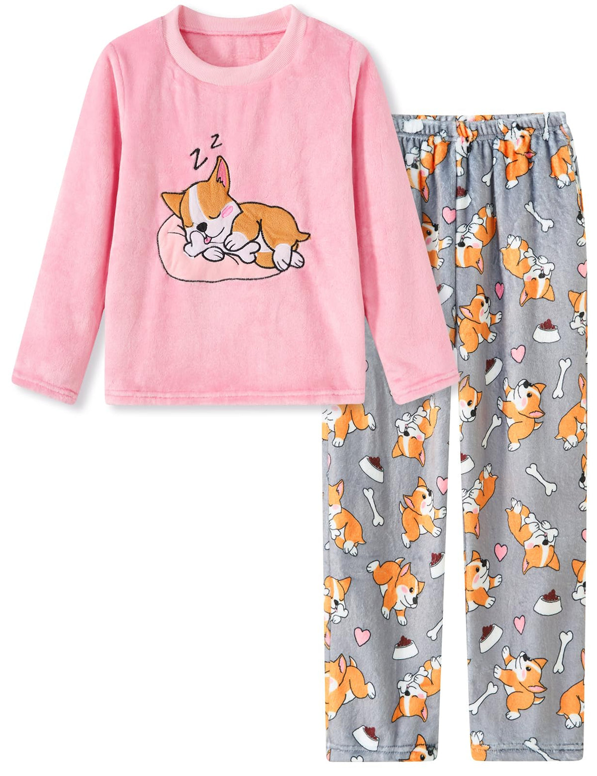 Aideaone Girls Christmas Fleece Pajamas Set Kids Soft Flannel Winter Pjs 2 Piece Size 7-14