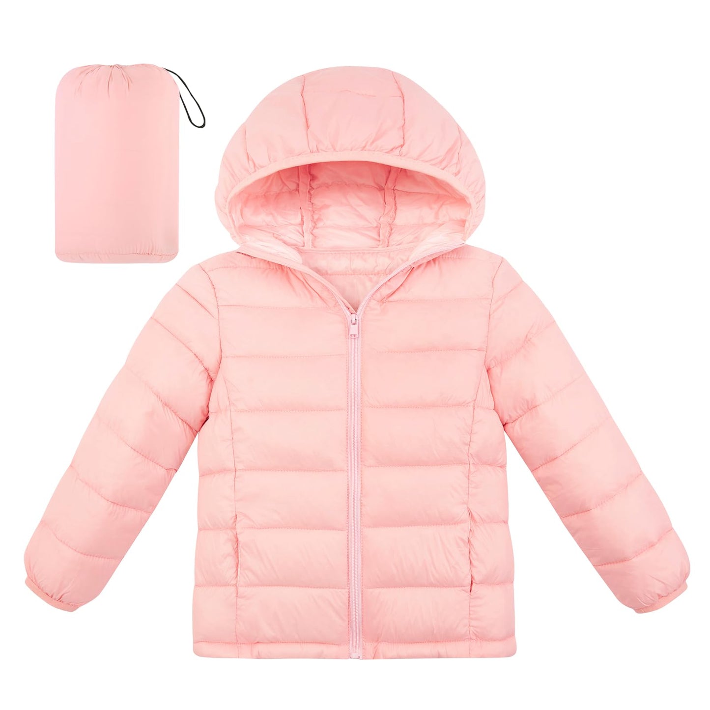 Aideaone Girls Puffer Jacket Packable Lightweight Down-Alternative Hooded Winter Coat Shiny Outerwear for Kids 10-12Years
