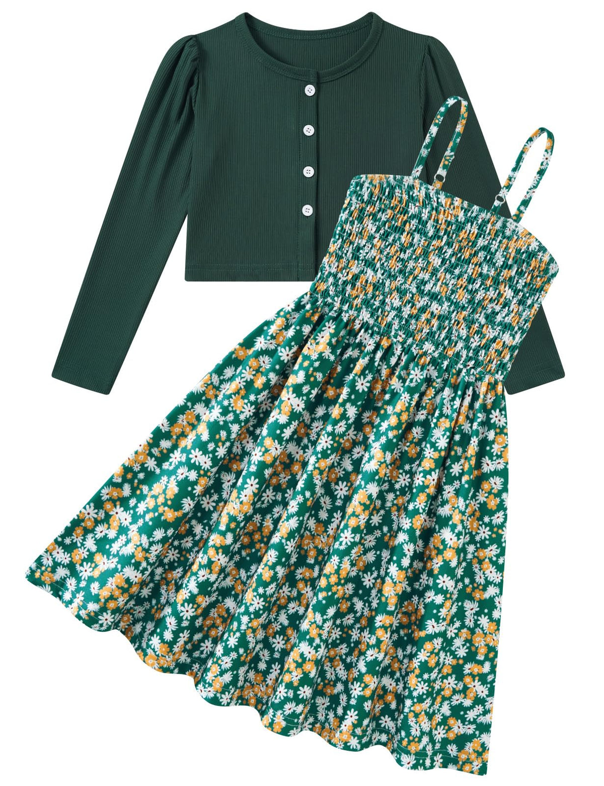 Aideaone Girls Casual Adjustable Strap Sleveless Dress Cardigan Set Size 5-12Y