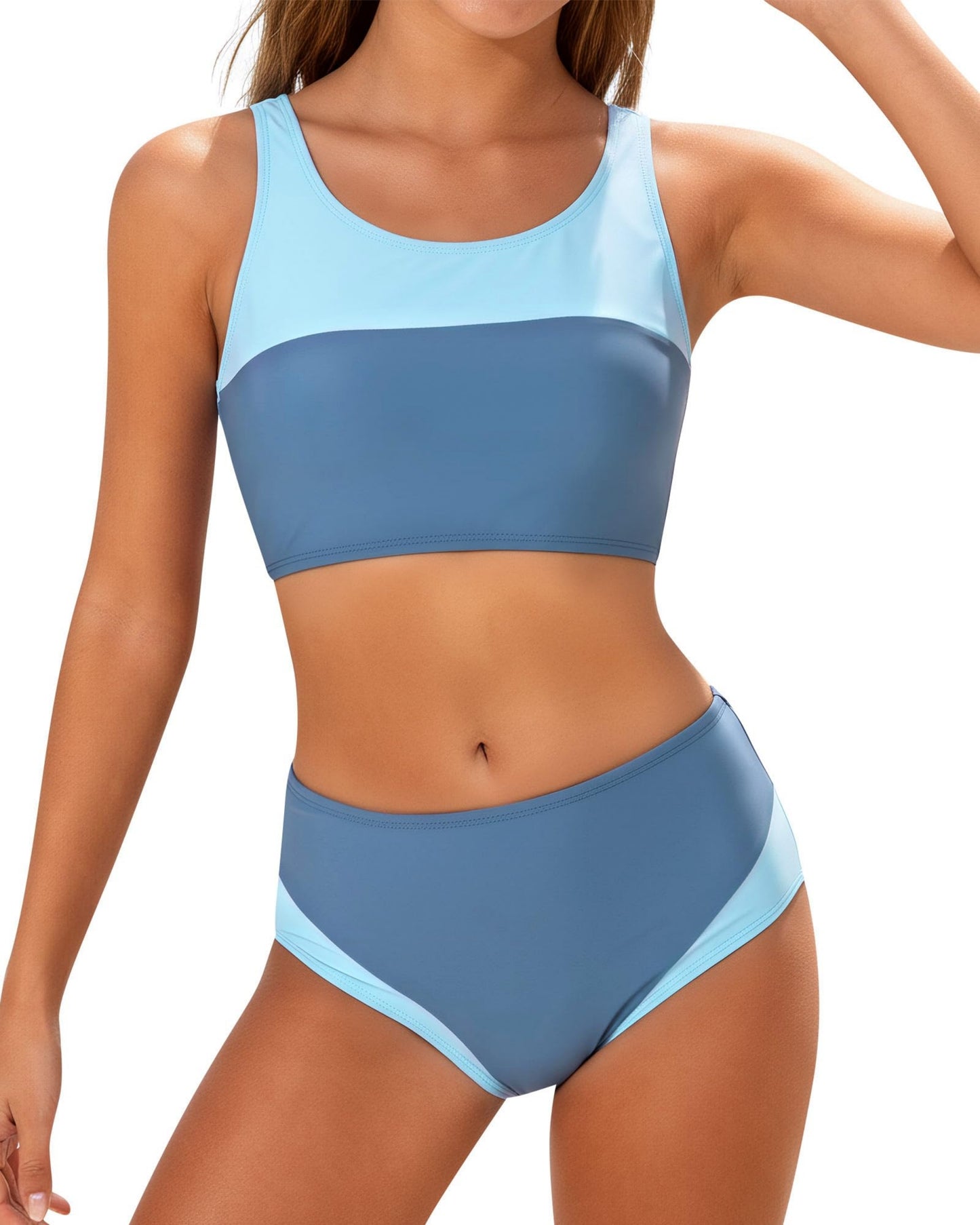 Girls Swimsuit 2 Piece Color Block Swimwear Teen Bathing Suit Girl's Bikini Set Size 9-16Y