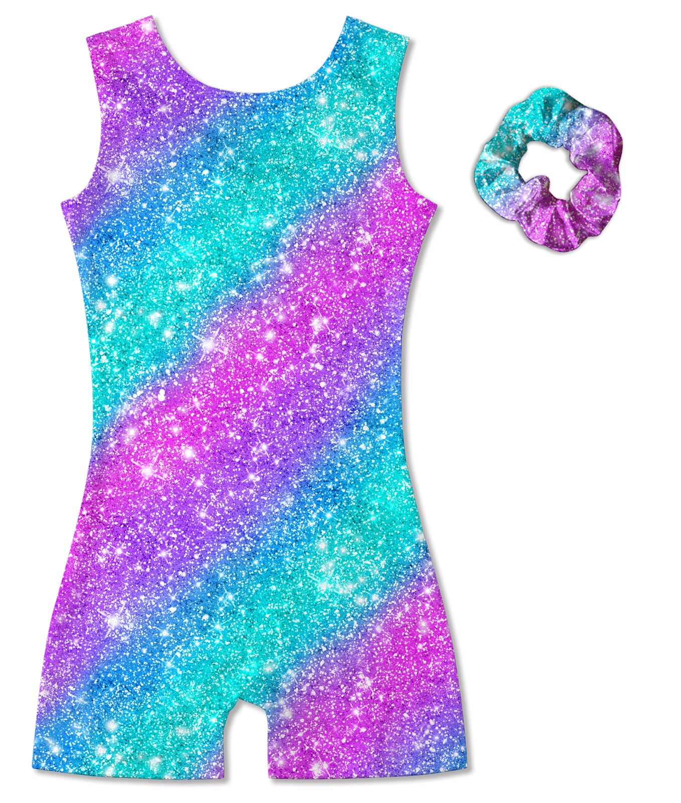 Aideaone Girl Gymnastic Leotards with Hair Scrunchie Sparkle Dance Unitards for 4-12Years