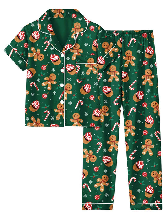 Aideaone Girls Christmas Pajamas Set & Casual Lapel 2pcs Button Sleepwear Size 7-14